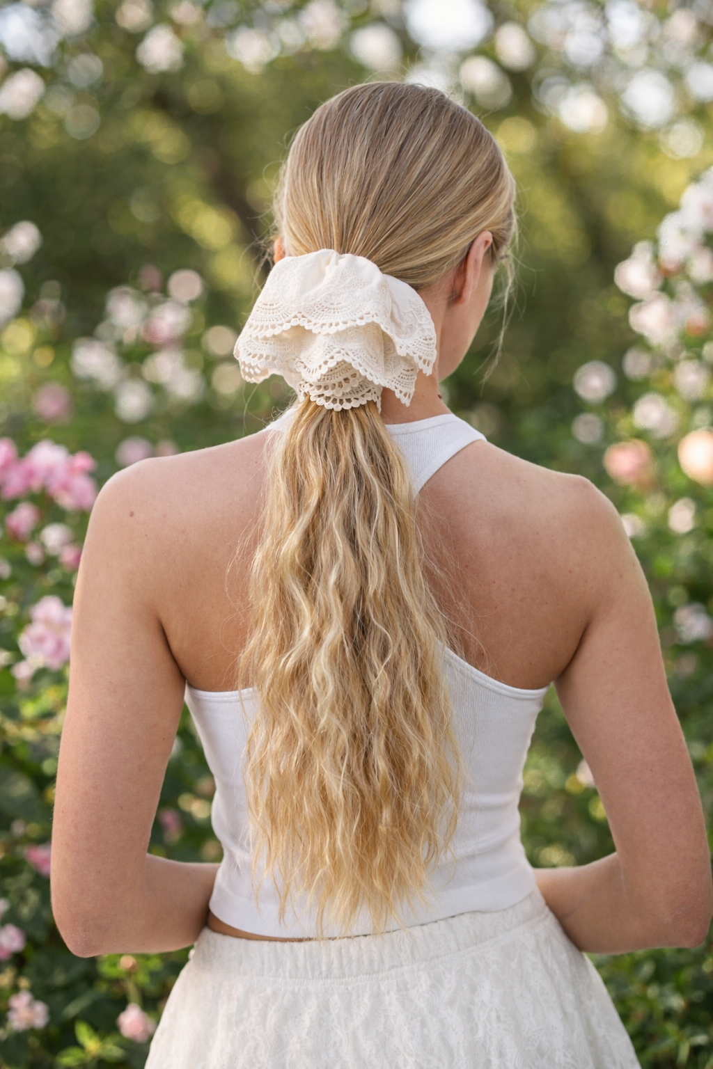 Cotton Embroidered Lace Scrunchie – Soft & Stylish Hair Tie - NeoKira Unlimited