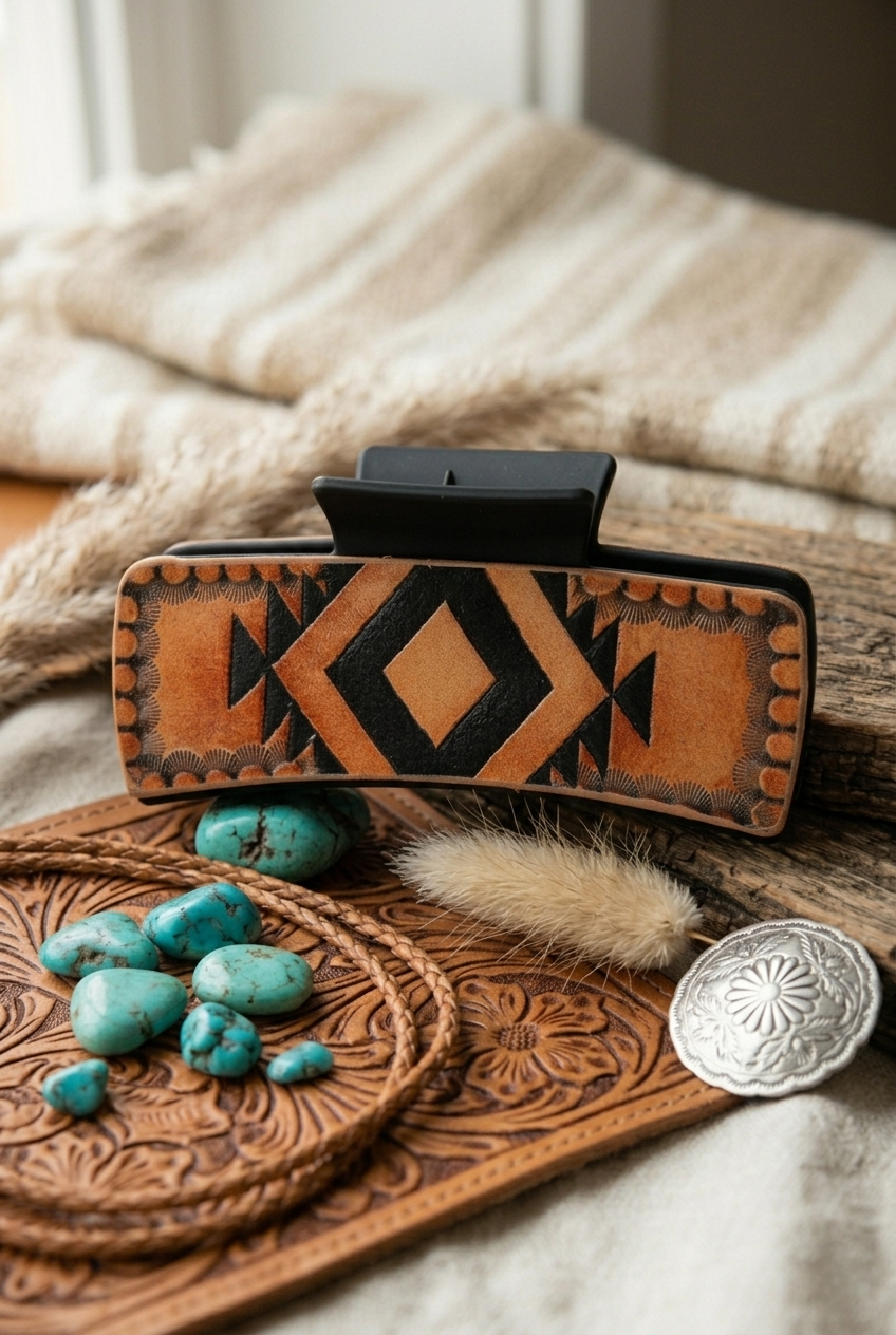 Aztec Sunset Hair Claw Clip – Bold Geometric Tribal Design - NeoKira Unlimited