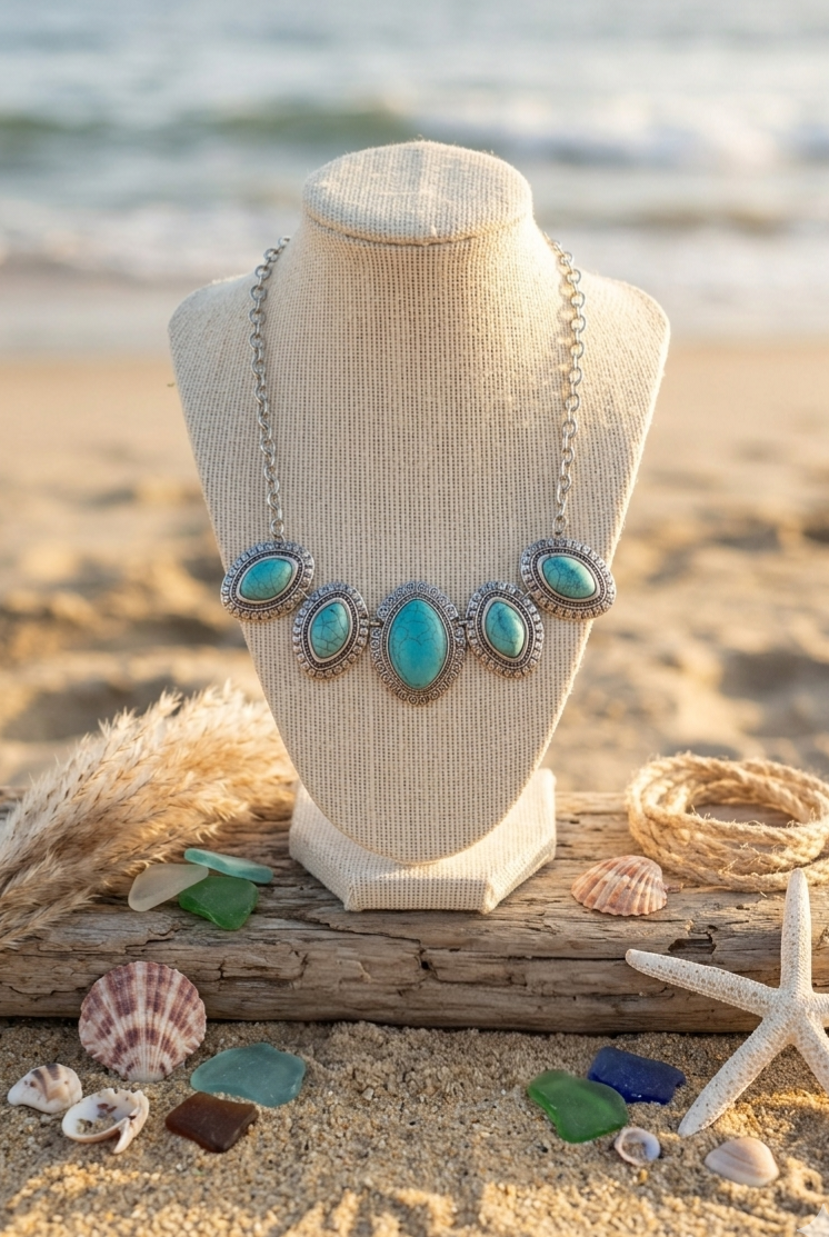 Leaflet Turquoise Silver Plated Coastal Necklace - NeoKira Unlimited