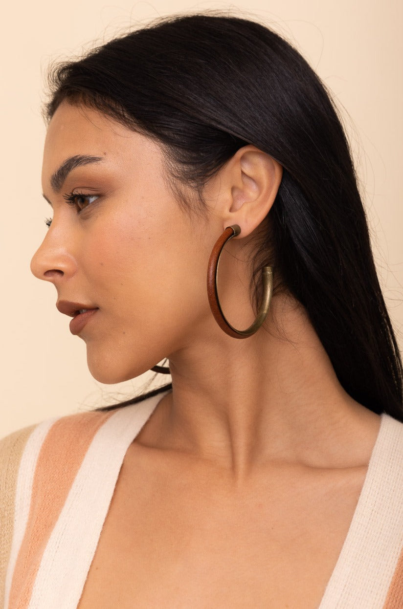 Rustic Charm Leather & Brass Hoop Earrings - NeoKira Unlimited