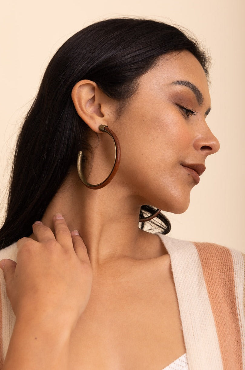 Rustic Charm Leather & Brass Hoop Earrings - NeoKira Unlimited