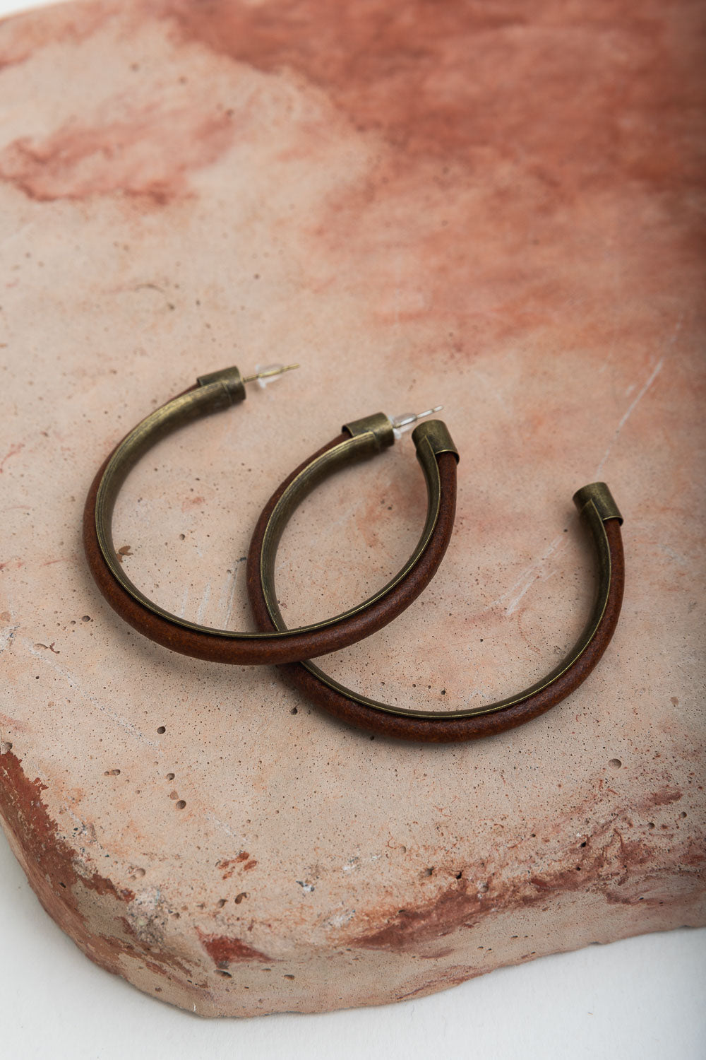 Rustic Charm Leather & Brass Hoop Earrings - NeoKira Unlimited