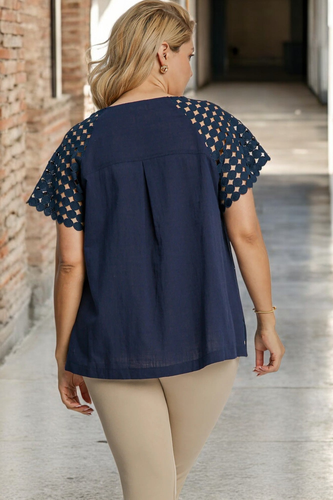 Umgee Full Size Mixed Polka Dot Lace Raglan Sleeve Boxy Cut Top Plus Size - NeoKira Unlimited