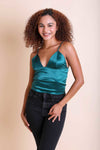 Satin Crop Top Top Leto Collection Small Emerald 