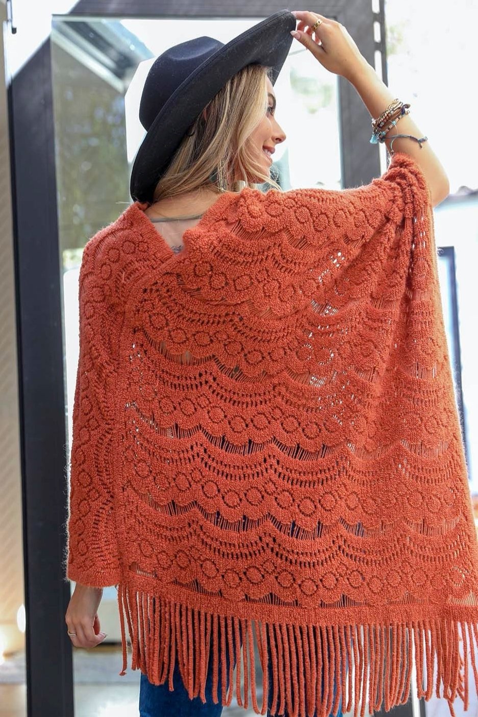 Scallop Lace Knit Poncho Ponchos
