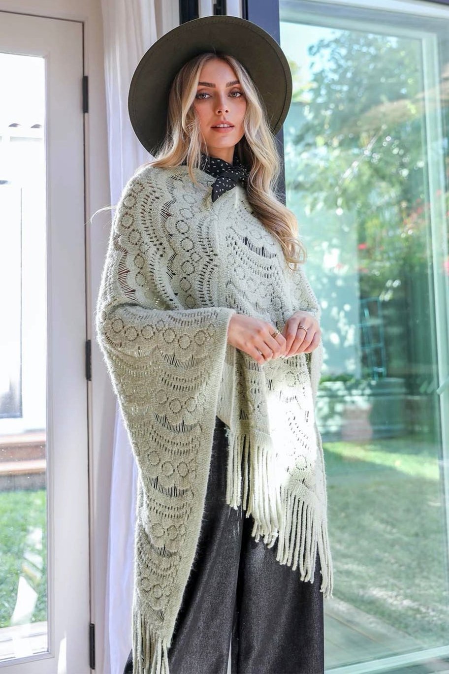 Scallop Lace Knit Poncho - NeoKira Unlimited