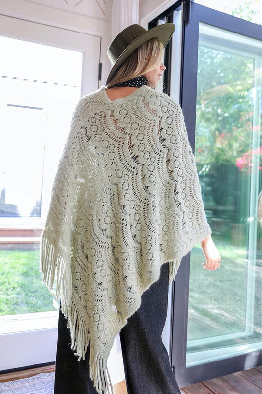 Scallop Lace Knit Poncho - NeoKira Unlimited