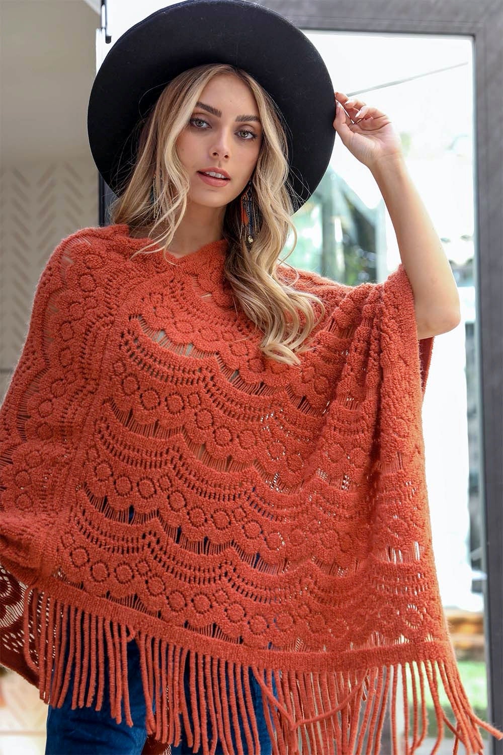 Scallop Lace Knit Poncho - NeoKira Unlimited