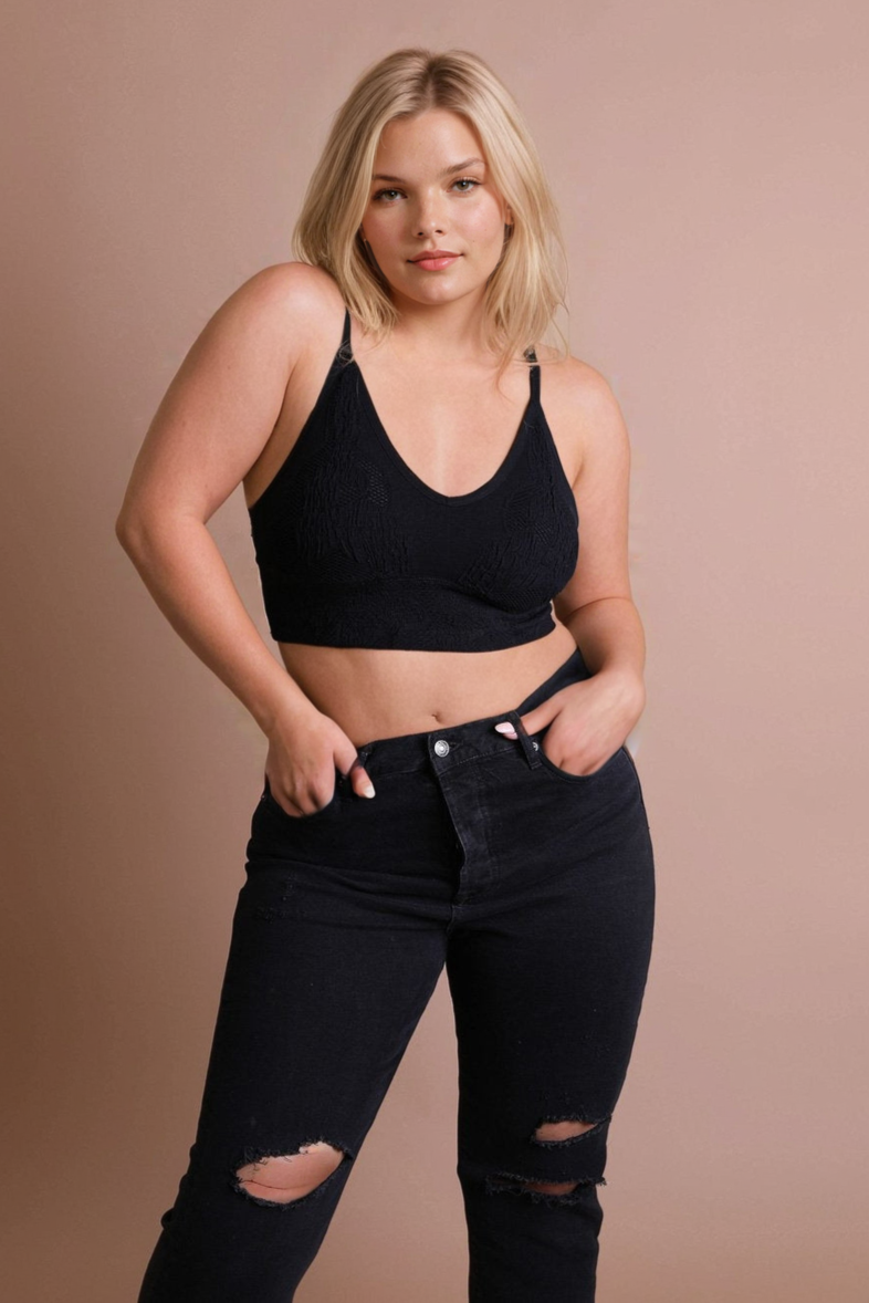 Seamless Padded Textured Brami Plus Size - NeoKira Unlimited
