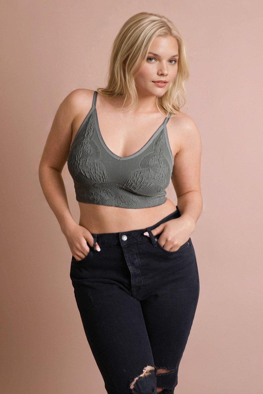 Seamless Padded Textured Brami Plus Size - NeoKira Unlimited