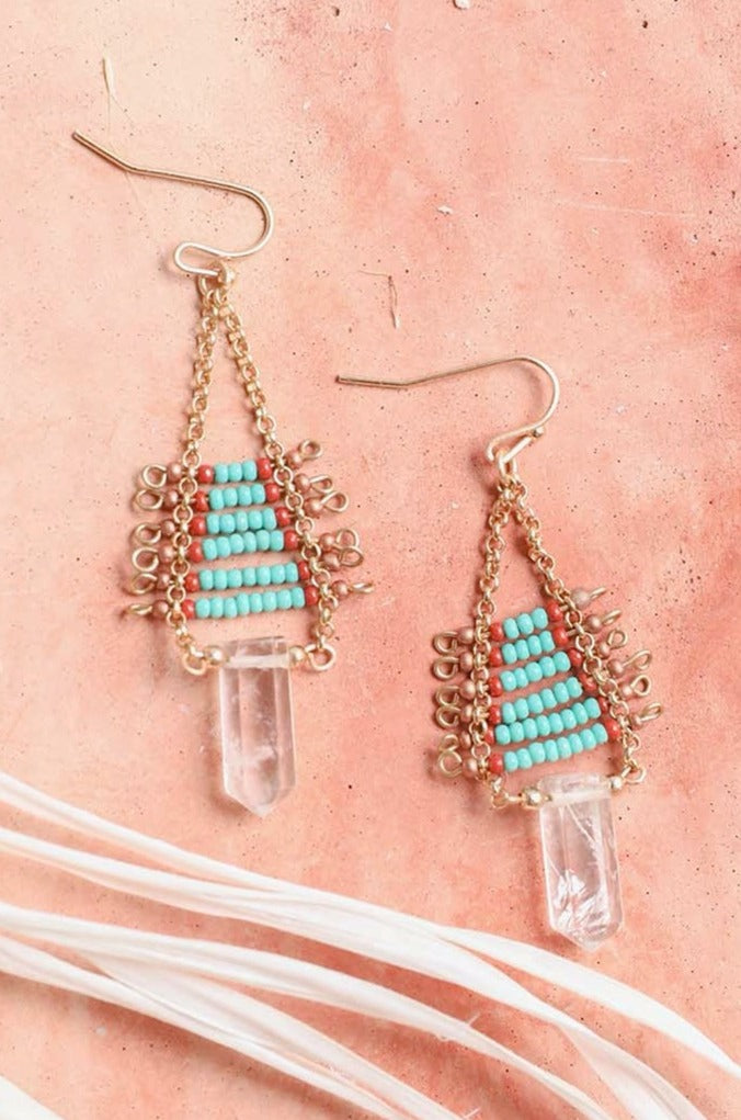 Seed Bead with Crystal Drop Earrings Earrings Leto Collection   