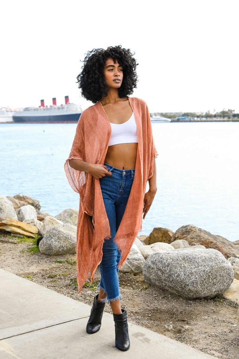 Sequin Border Frayed Kimono - NeoKira Unlimited