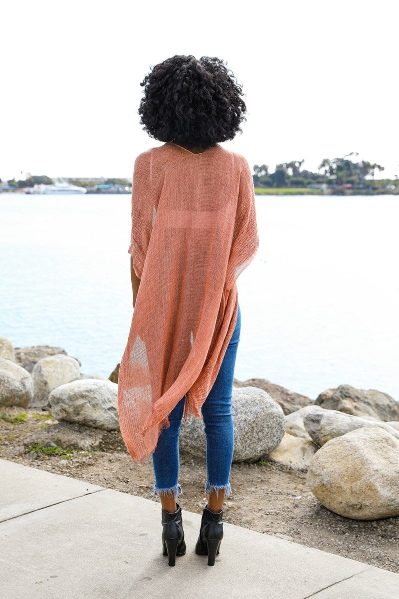 Sequin Border Frayed Kimono - NeoKira Unlimited