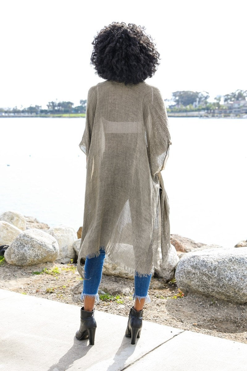 Sequin Border Frayed Kimono - NeoKira Unlimited
