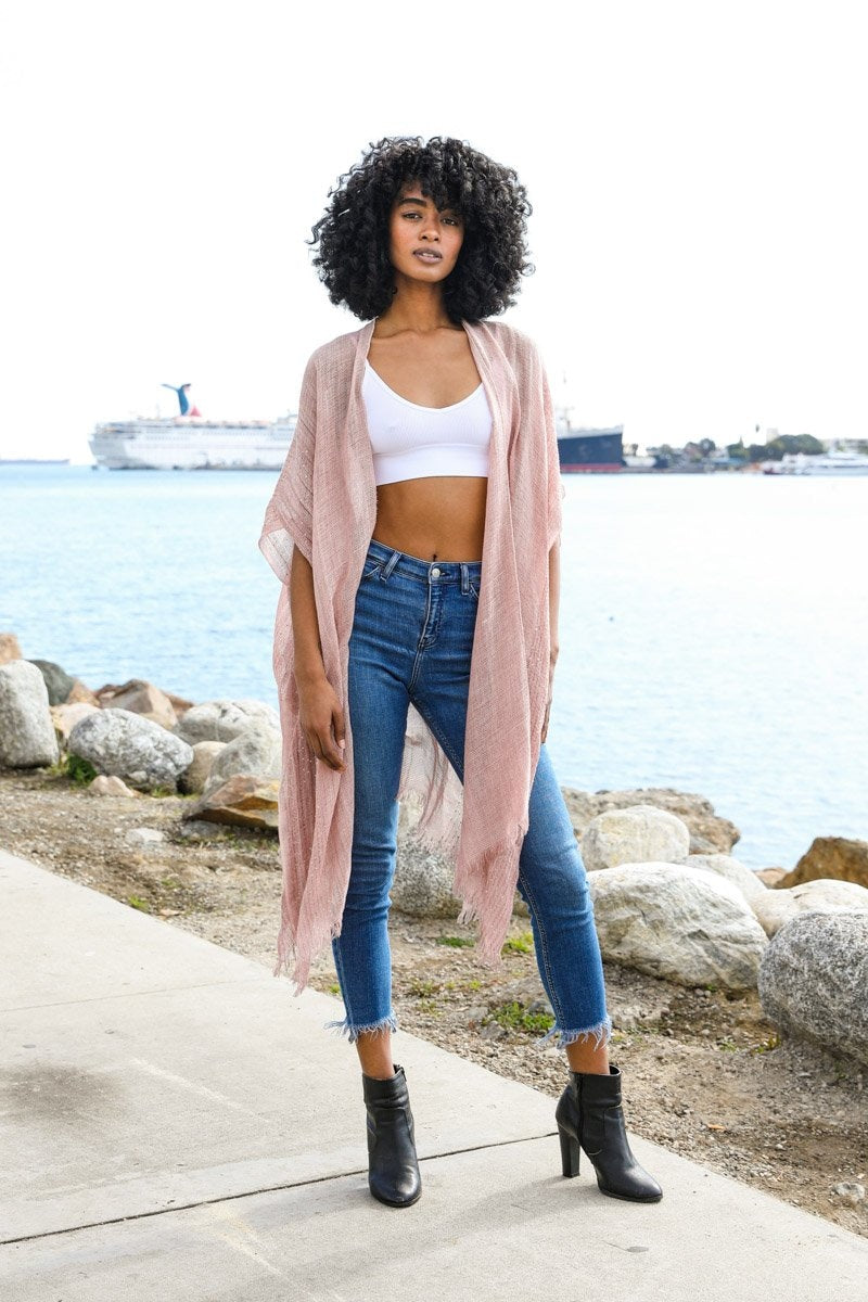 Sequin Border Frayed Kimono - NeoKira Unlimited