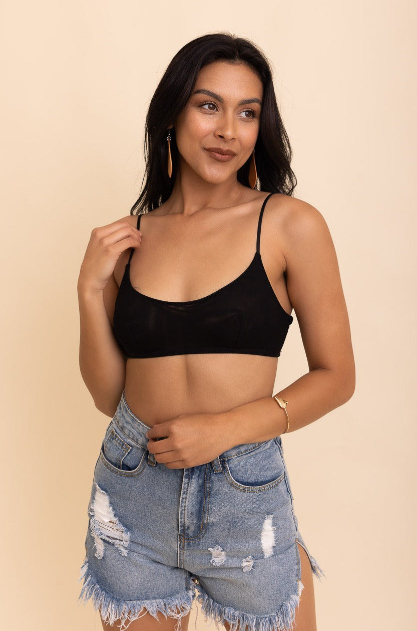 Sheer Mesh Basic Bralette Bralette Leto Collection Small Black 