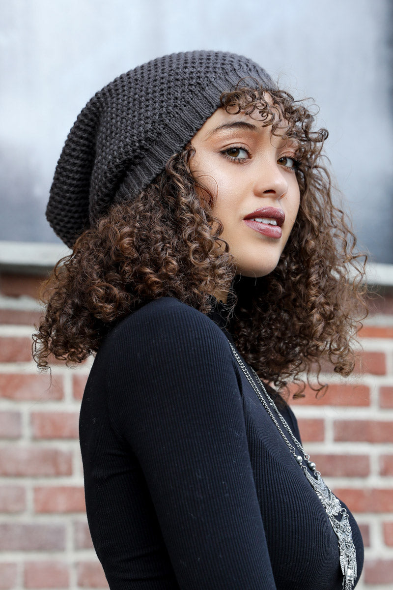 Slouch Waffle Knit Beanie Beanies Gray