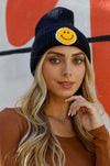 Smiley Face Ribbed Beanie 🙂 Beanies Leto Collection Black  