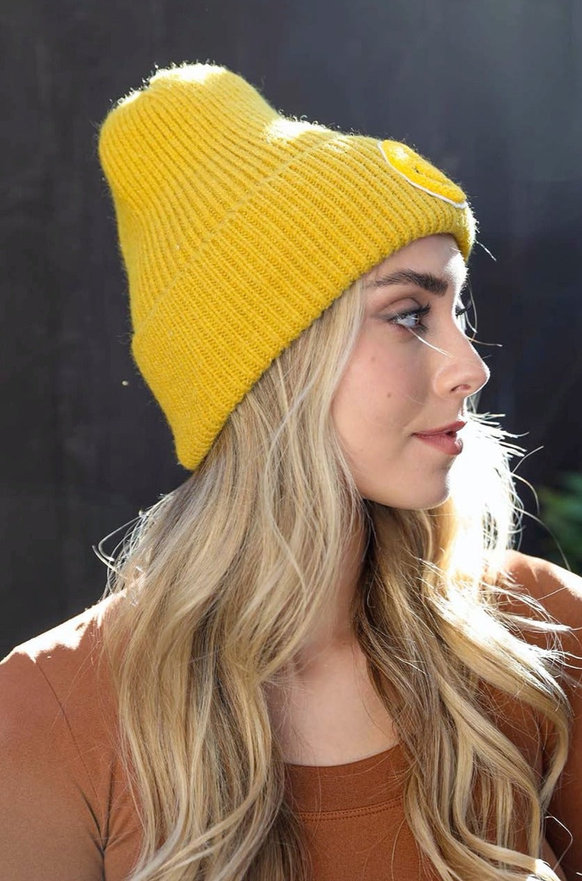 Smiley Face Ribbed Beanie 🙂 Beanies Leto Collection   