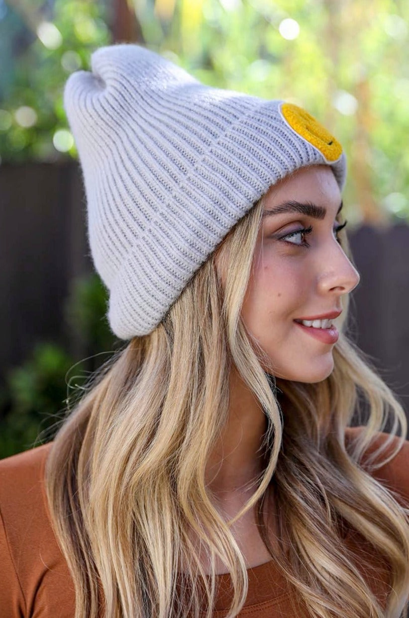 Smiley Face Ribbed Beanie 🙂 - NeoKira Unlimited
