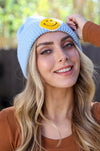 Smiley Face Ribbed Beanie 🙂 Beanies Leto Collection Light Blue  