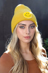 Smiley Face Ribbed Beanie 🙂 Beanies Leto Collection Mustard  