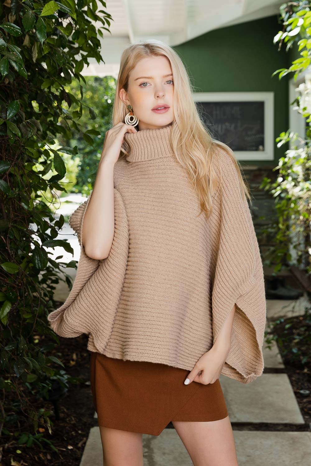 SnugStyle Turtleneck Ribbed Knit Poncho with Armholes - NeoKira Unlimited