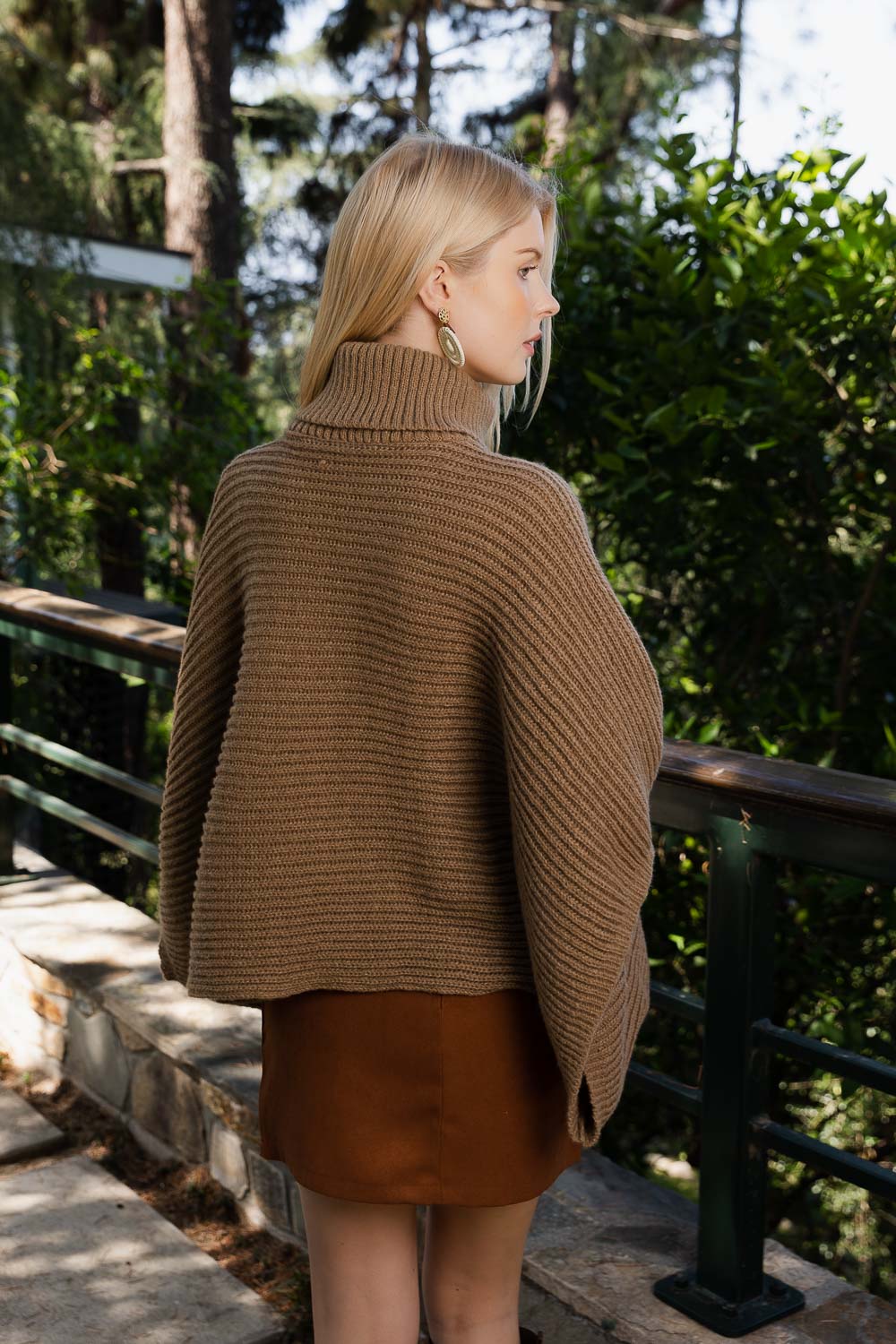 SnugStyle Turtleneck Ribbed Knit Poncho with Armholes - NeoKira Unlimited