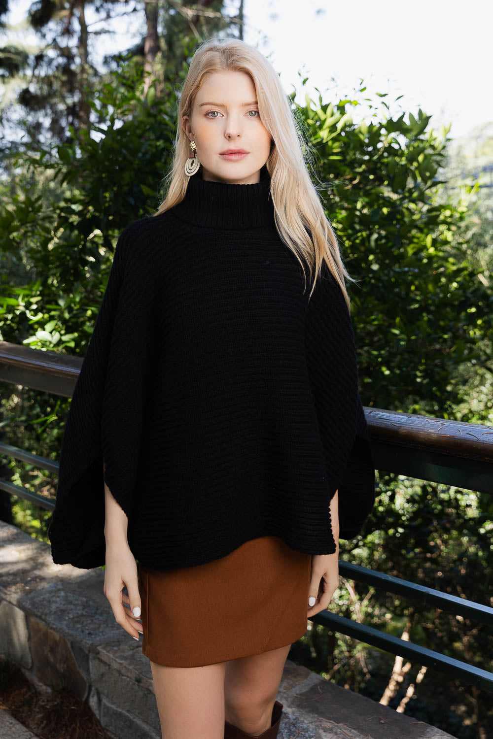 SnugStyle Turtleneck Ribbed Knit Poncho with Armholes - NeoKira Unlimited