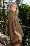 SnugStyle Turtleneck Ribbed Knit Poncho with Armholes Ponchos Leto Collection One Size Mocha 