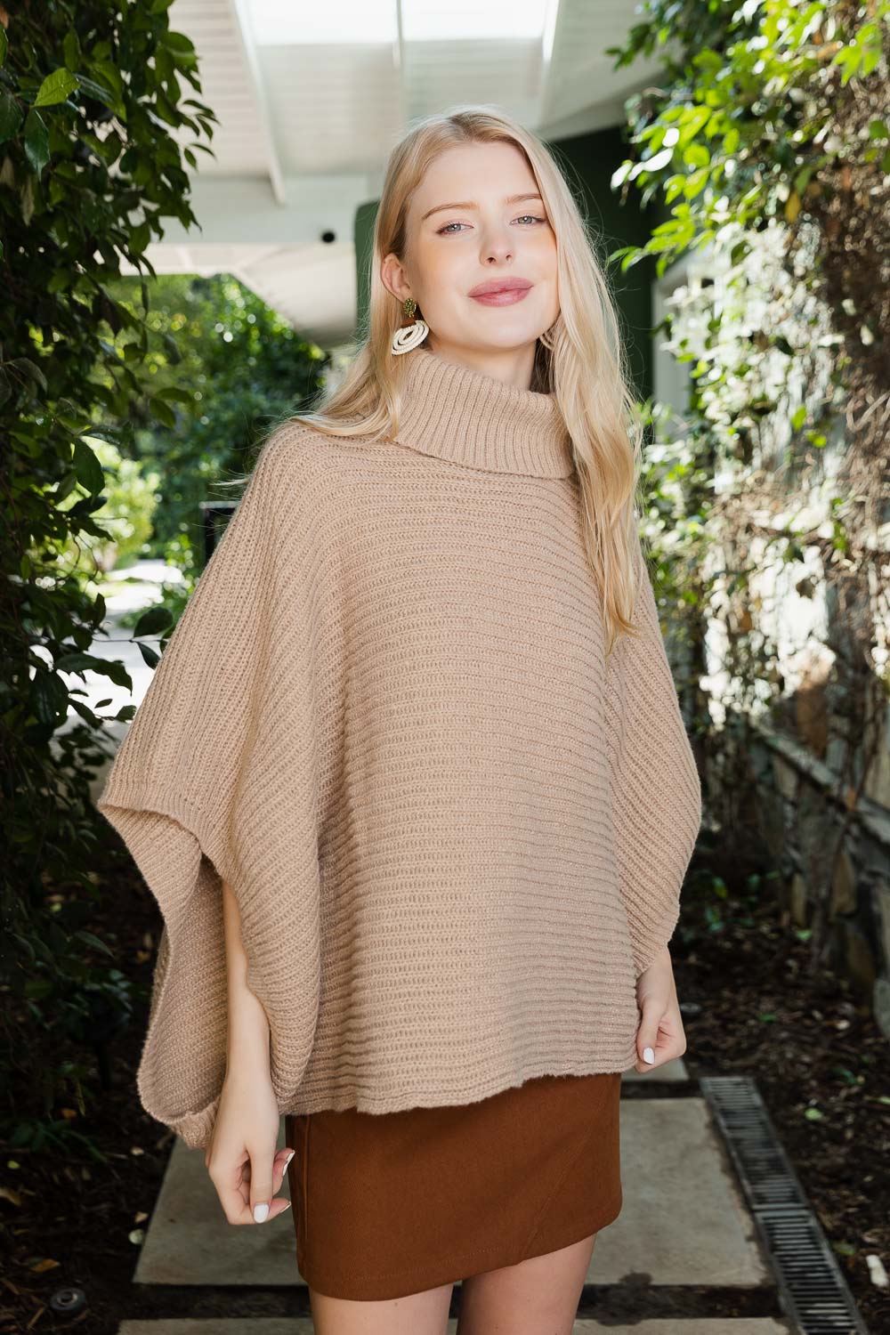SnugStyle Turtleneck Ribbed Knit Poncho with Armholes - NeoKira Unlimited