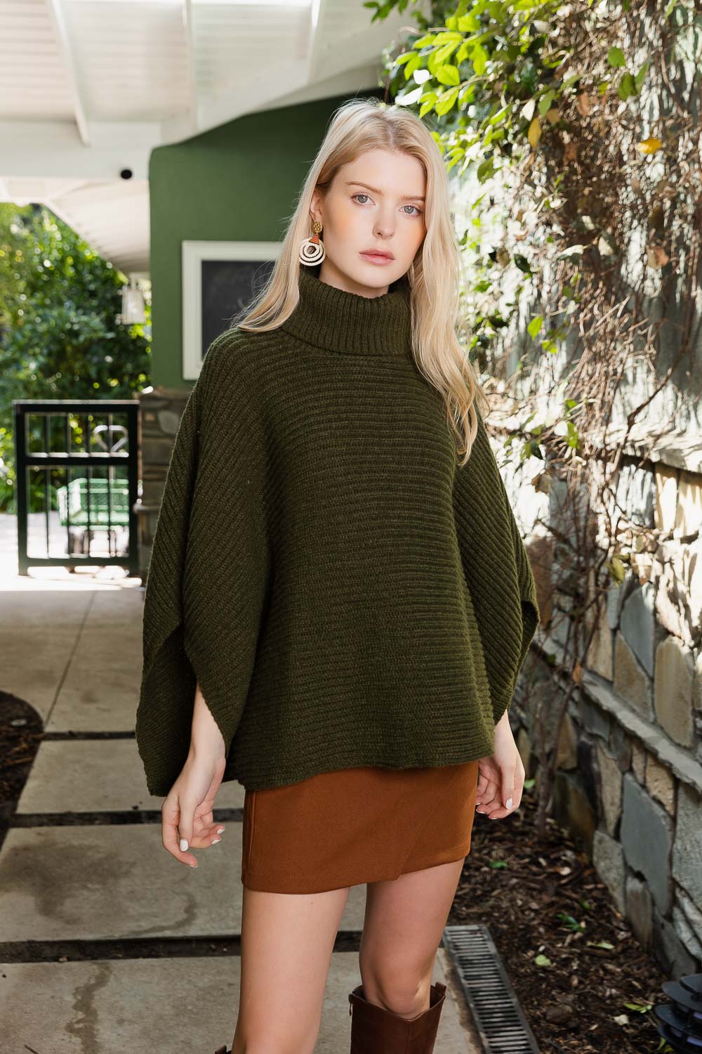 SnugStyle Turtleneck Ribbed Knit Poncho with Armholes - NeoKira Unlimited