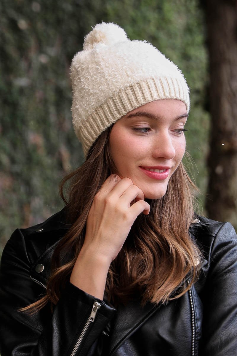 Soft Furry Pom Knit Beanie - NeoKira Unlimited