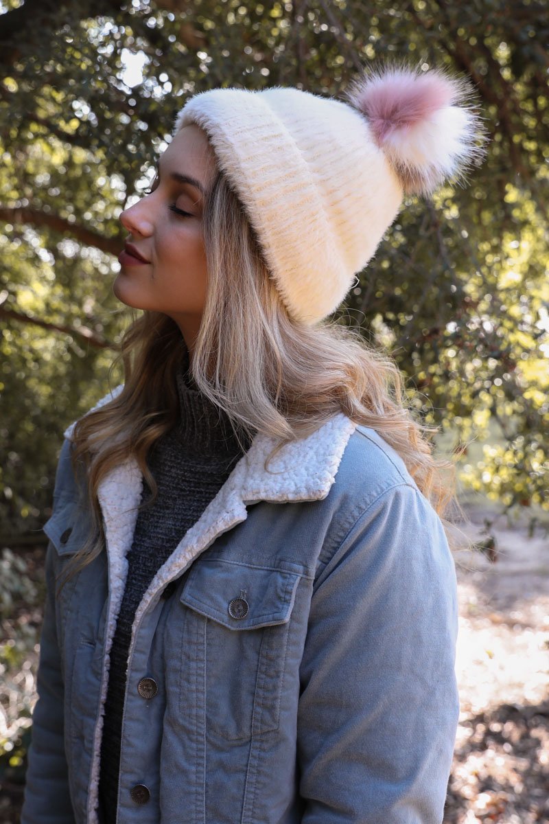 Soft Mohair Pom Beanie Beanies Leto Collection Ivory  