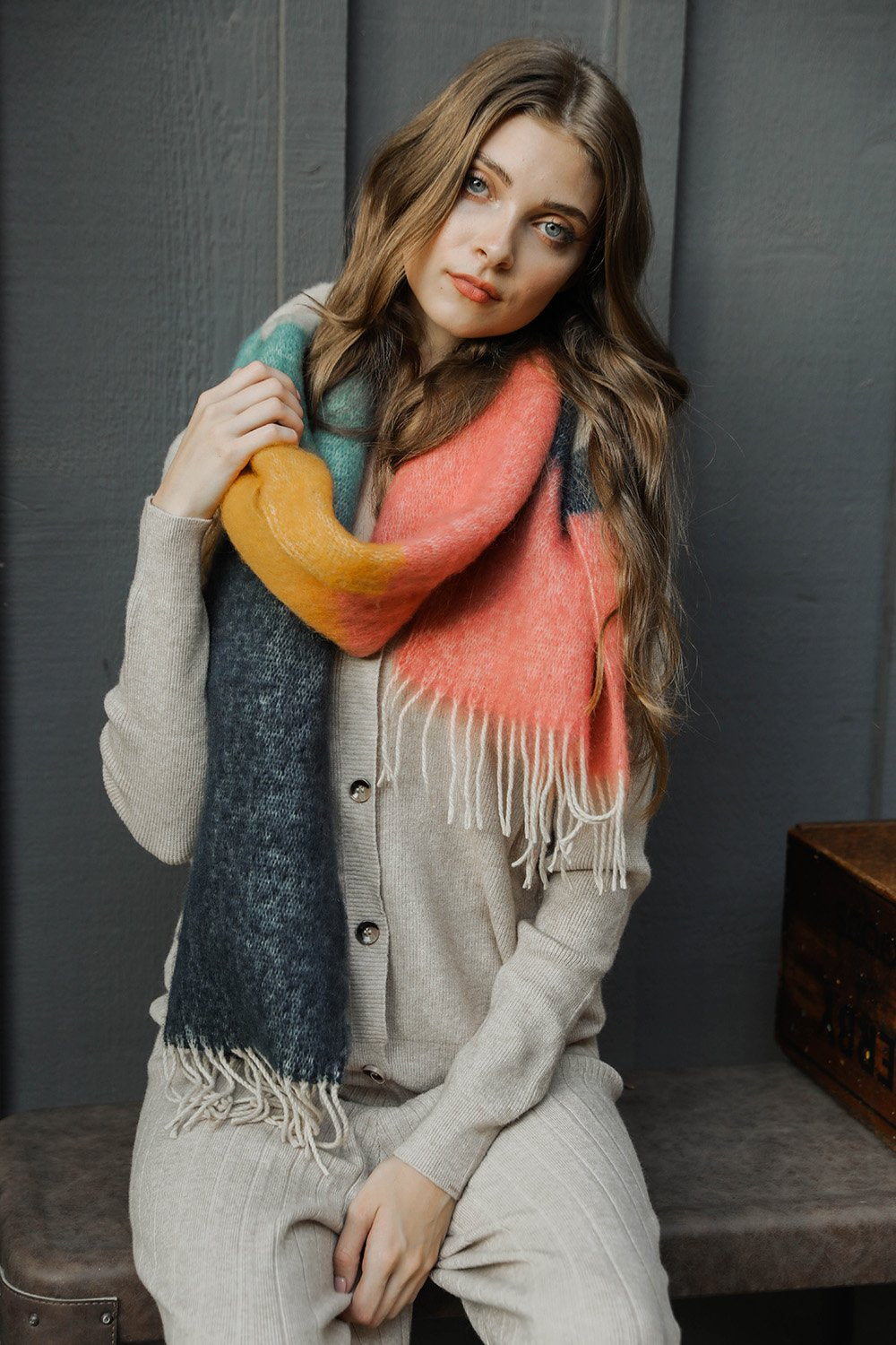 Soft Mohair Scarf Scarves Leto Collection Rose/Navy  