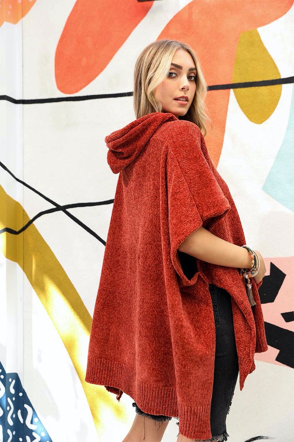 Modernized Hooded Poncho Ponchos Leto Collection Rust  