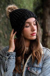 Soft Rib Knit Pom Beanie Beanies Leto Collection Black  