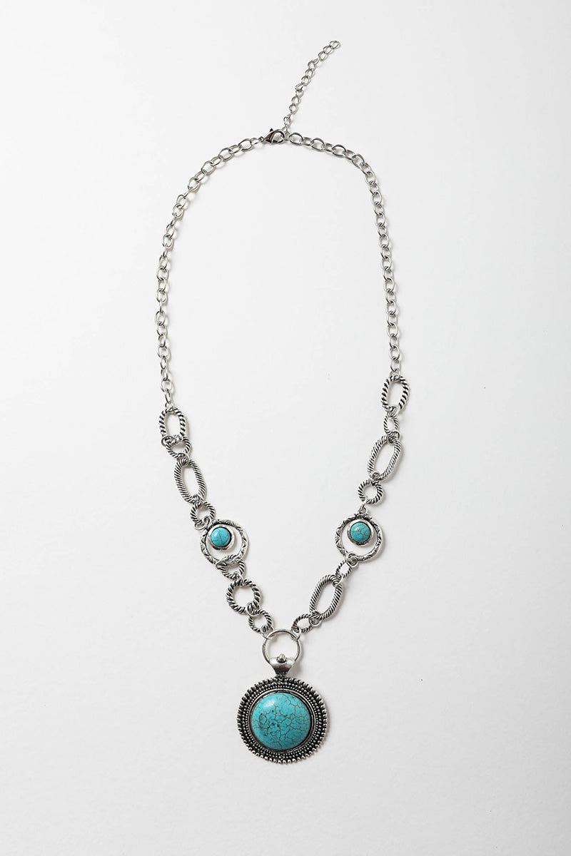 Soleil Turquoise & Silver Link Necklace Necklaces Leto Collection Silver/Turquoise  