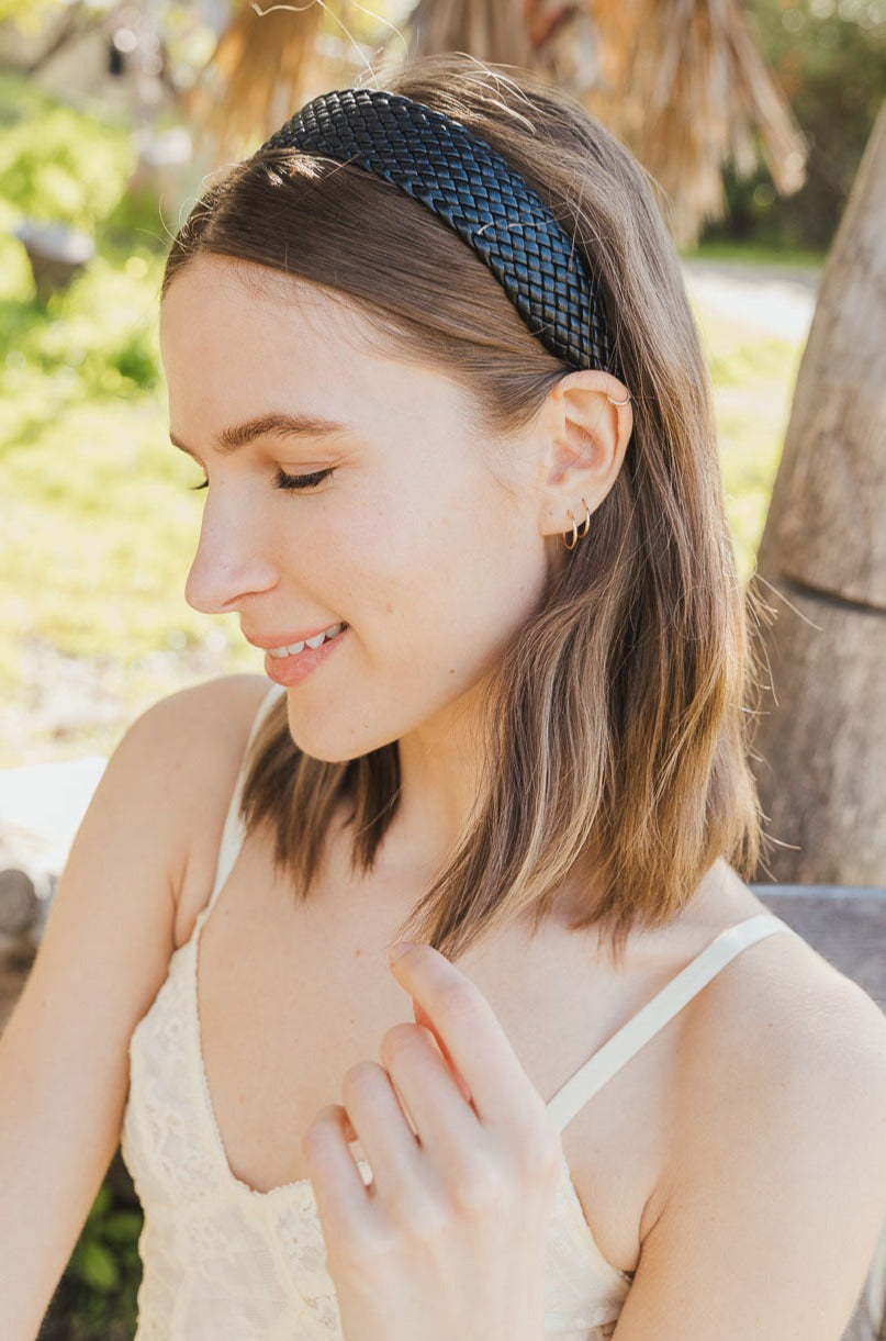 Solid Shade Woven Headband Headbands Leto Collection Black  