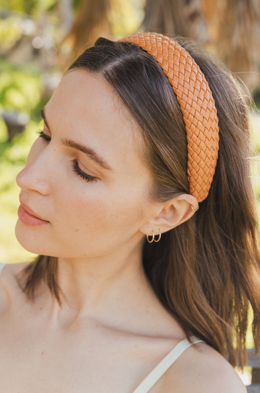 Solid Shade Woven Headband Headbands Leto Collection Cognac  