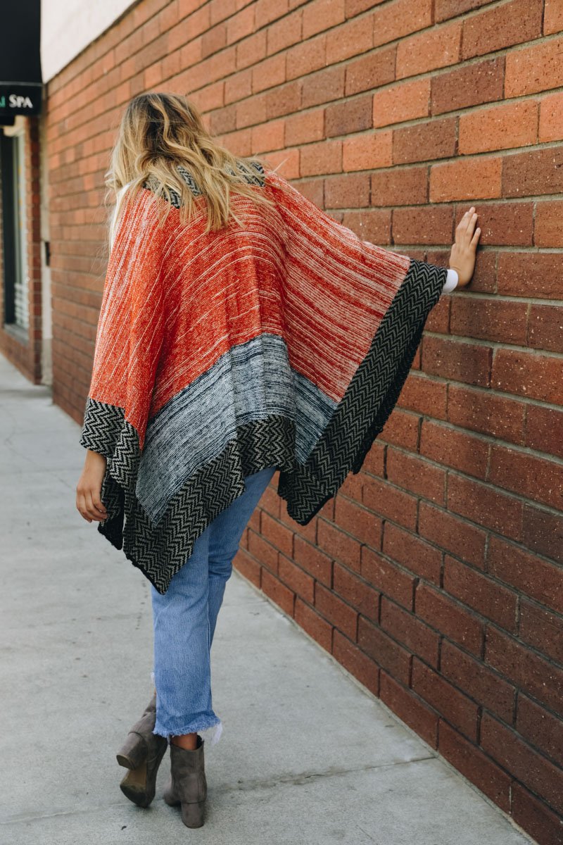 Space Knit Colorblock Ruana Ponchos Leto Collection   