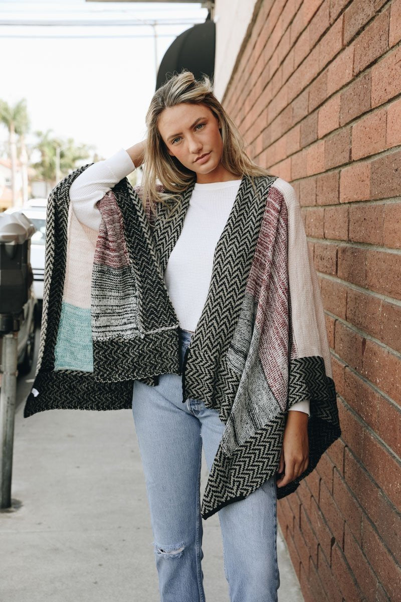 Space Knit Colorblock Ruana Ponchos Leto Collection   