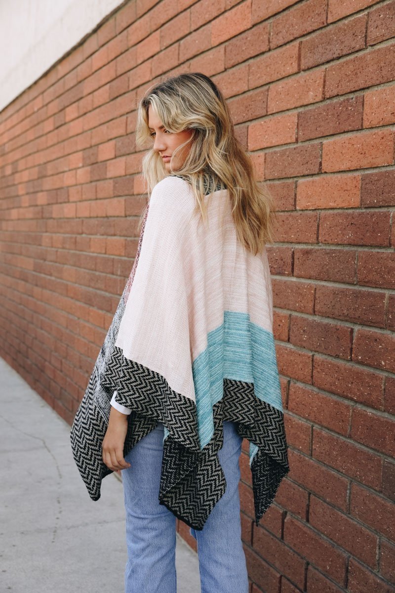 Space Knit Colorblock Ruana Ponchos Leto Collection   