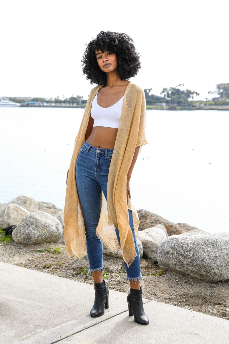 Sequin Border Frayed Kimono - NeoKira Unlimited