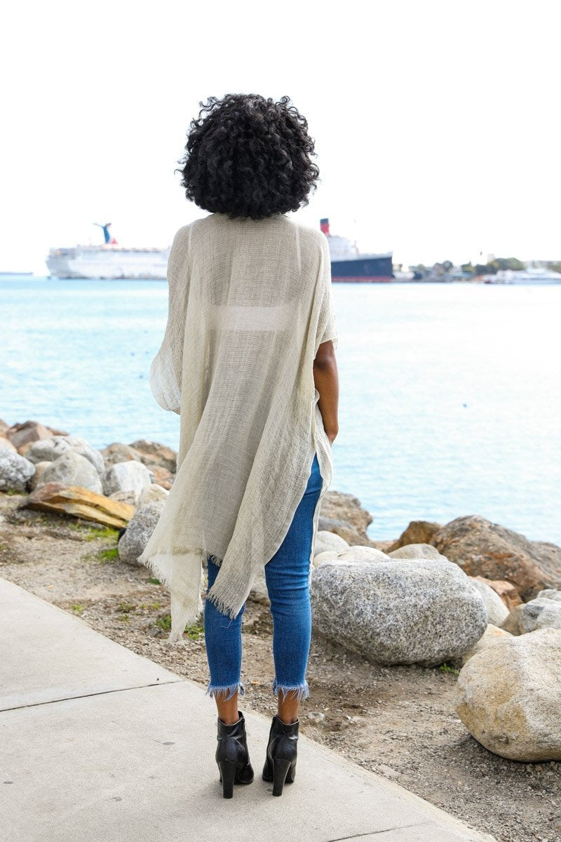 Sequin Border Frayed Kimono - NeoKira Unlimited