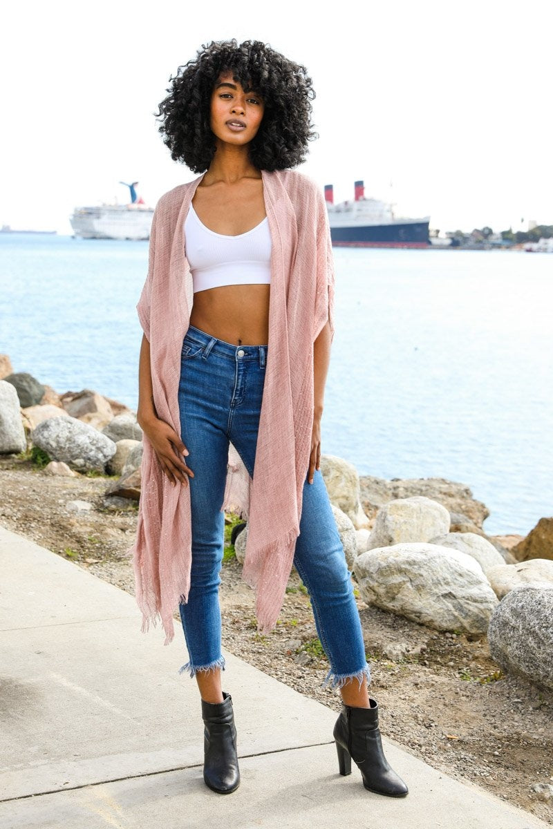Sequin Border Frayed Kimono - NeoKira Unlimited