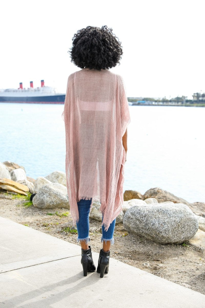 Sequin Border Frayed Kimono Kimono Leto Collection   