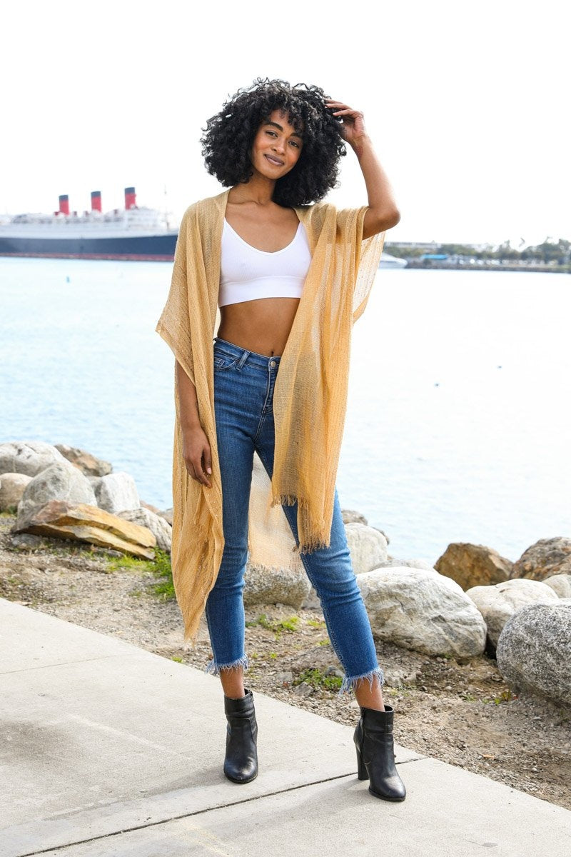 Sequin Border Frayed Kimono - NeoKira Unlimited