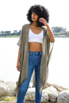 Sequin Border Frayed Kimono Kimono Leto Collection Mocha  