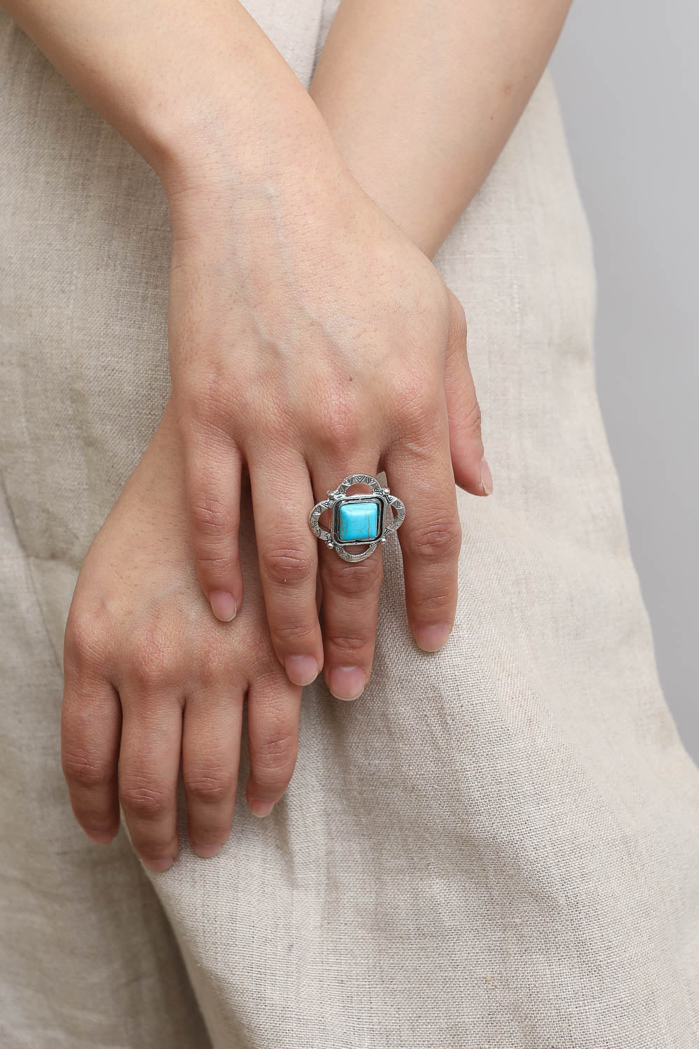 Square Cut Adjustable Turquoise Ring Adjustable Ring Leto Collection   